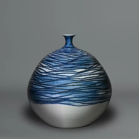 Blue and white porcelain vase by Fujii Shumei