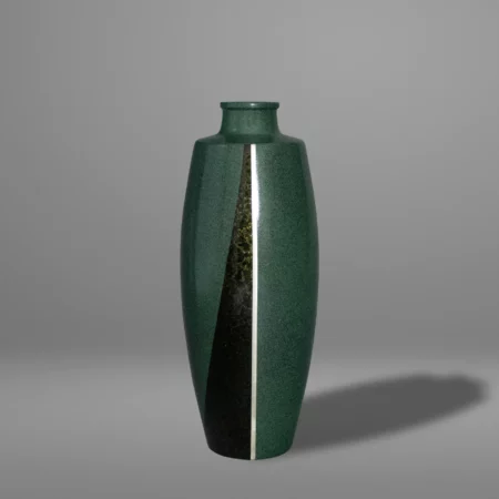 Green and golden-black patinated copper vase, inlaid in silver.
