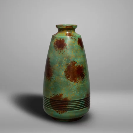 Green and dark orange patinated copper vase from Takaoka city